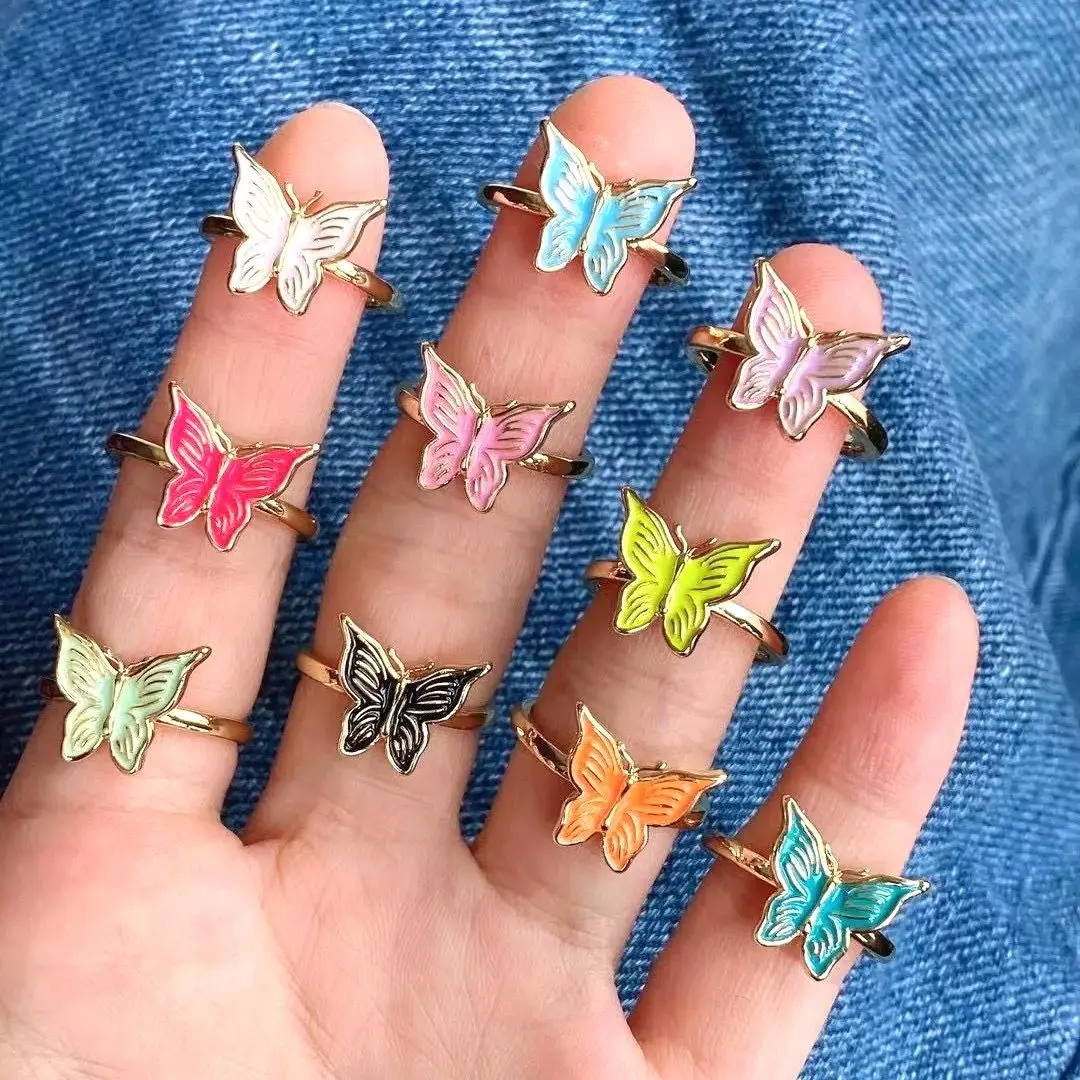 10buc Moda Frumos Reglabil Fluture Drăguț Inel de Smalț Femei Inele de Logodna Bijuterii Pentru Fete Petrecere