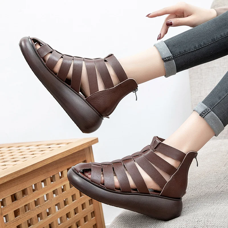 2021 Femei Sandale Din Piele Sli Pe Rotund Femei Sandale Casual Confortabil În Aer Liber, Moda Sunmmer Plus Dimensiune Pantofi Femei