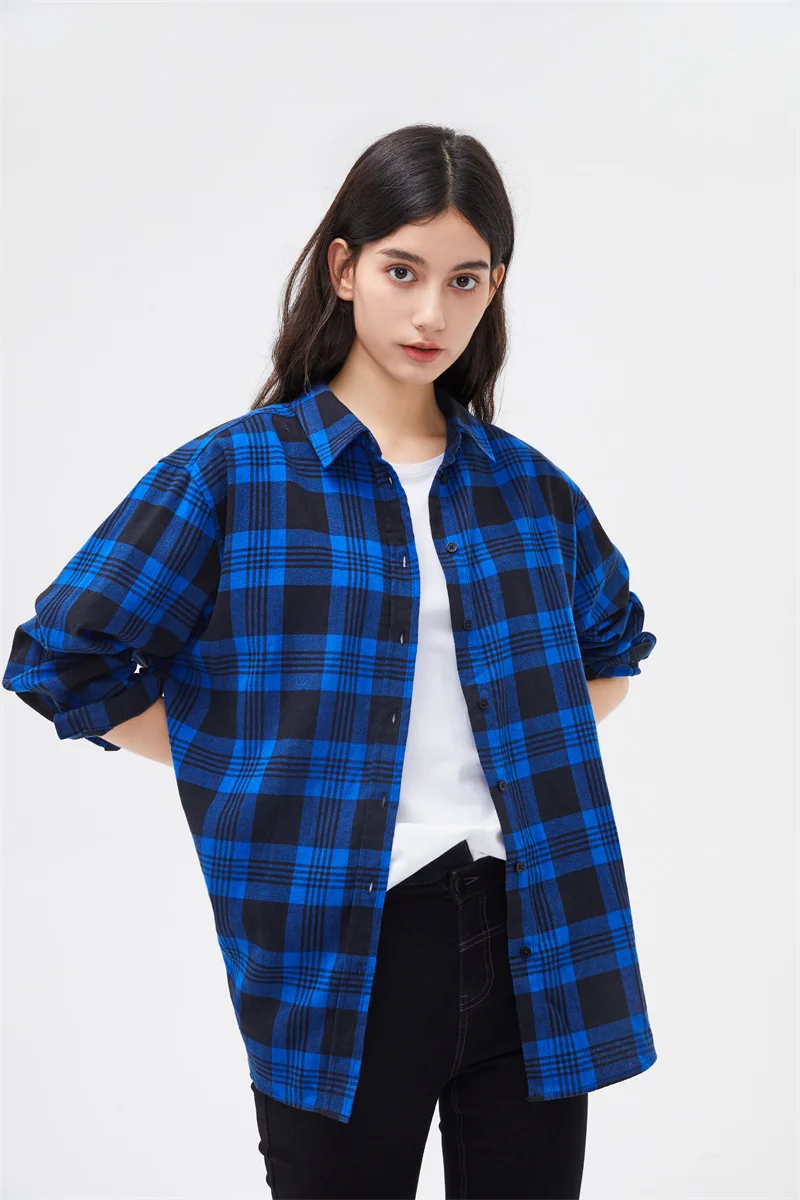 2021 Primavara Toamna Femei Tricouri Flanel Liber Supradimensionate Bluze Femei Bluze Largi BF Stil coreean Blusas carouri verificat Europa