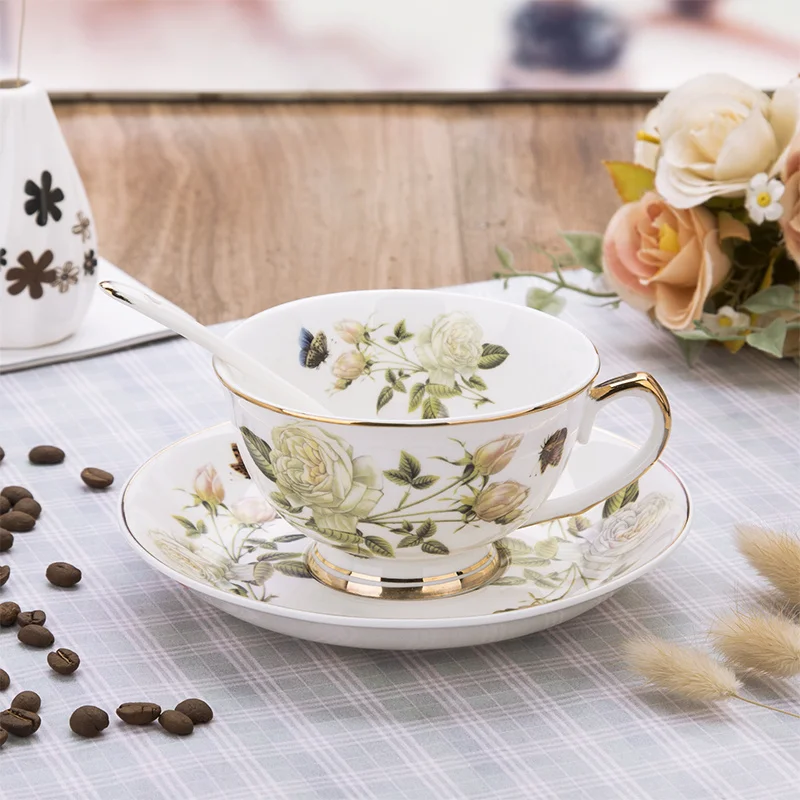 250ml Stil European Bone China Ceașcă de Cafea Farfurie Set de Lux de Flori lucrate Manual din Ceramică de Înaltă Calitate Cadou Ceai de după-Amiază Cupa