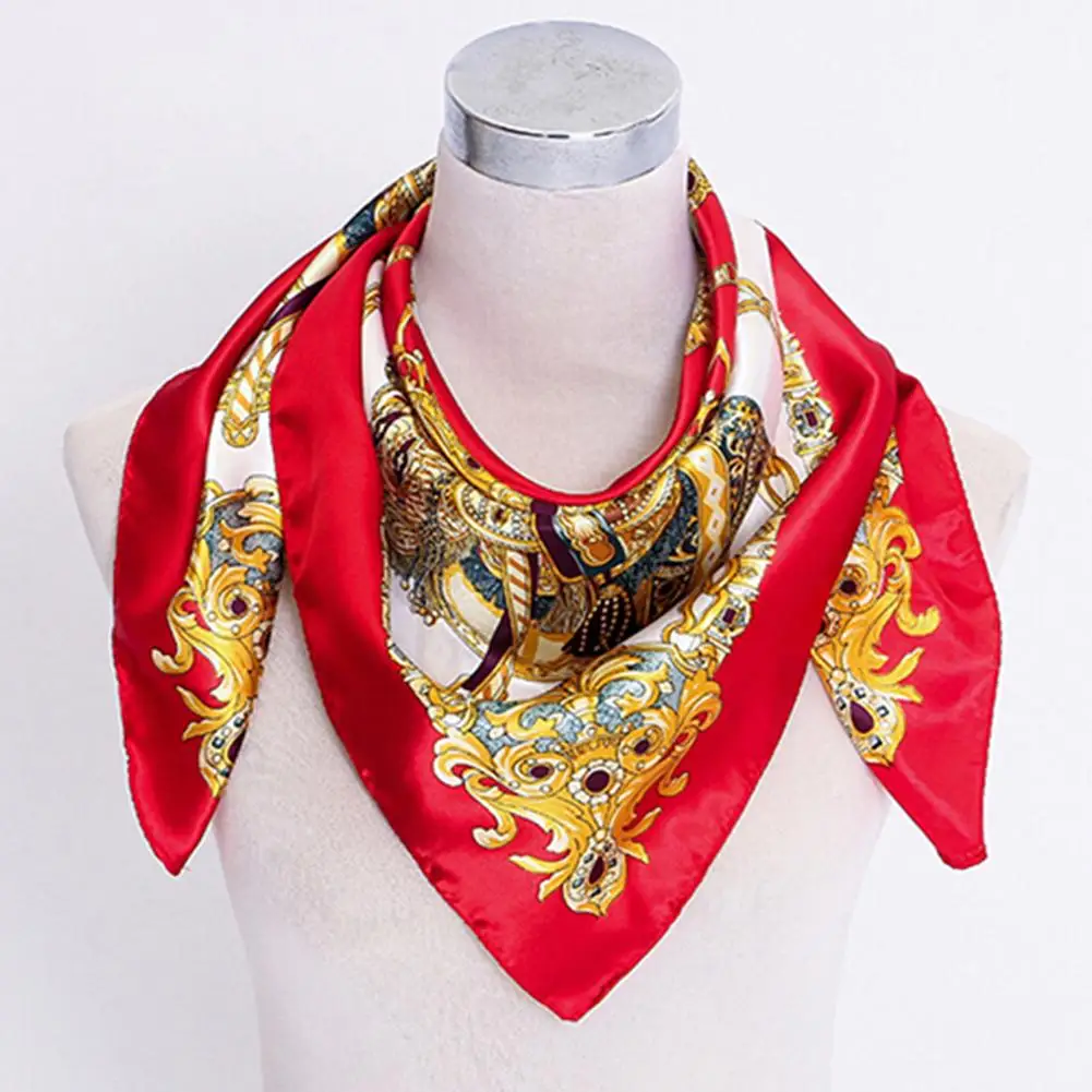 90 x 90 cm Pătrat Femei Imitat de Mătase Satin Transportul Lanț de Gât Eșarfă Șal Multicolor Stripe Print Basma Gât Wrap