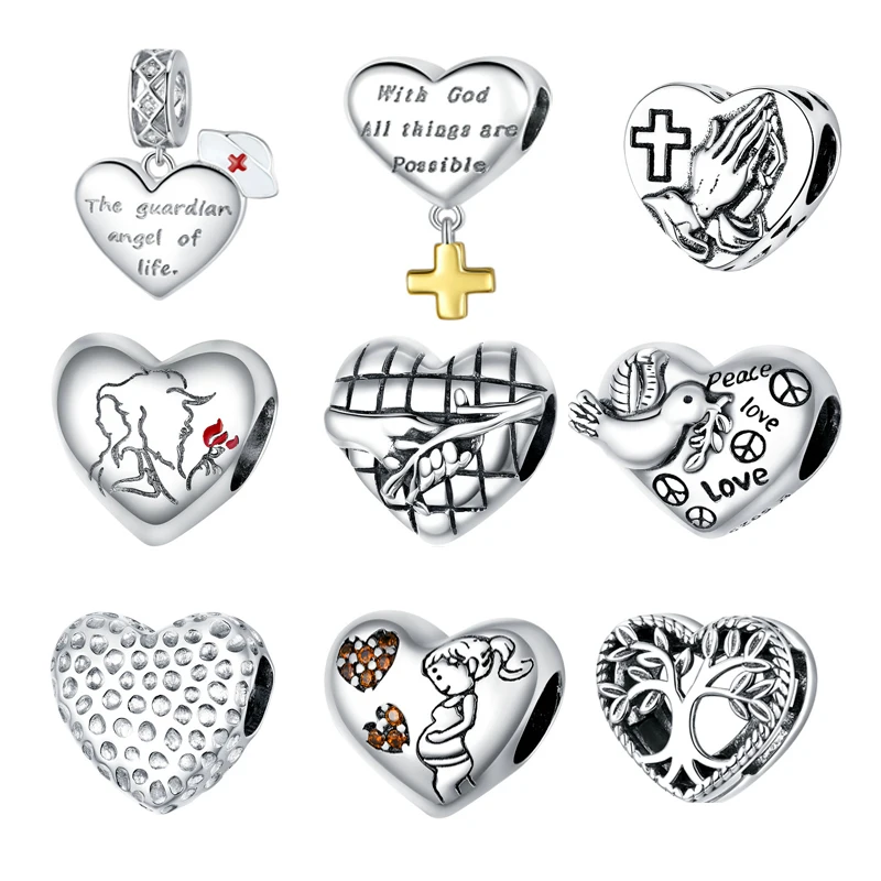 BISAER Inima Naturii Farmecele Argint 925 Dragostea Mamei Forma de Inima Margele Pandantiv DIY Originale Brățări Bijuterii Cadou