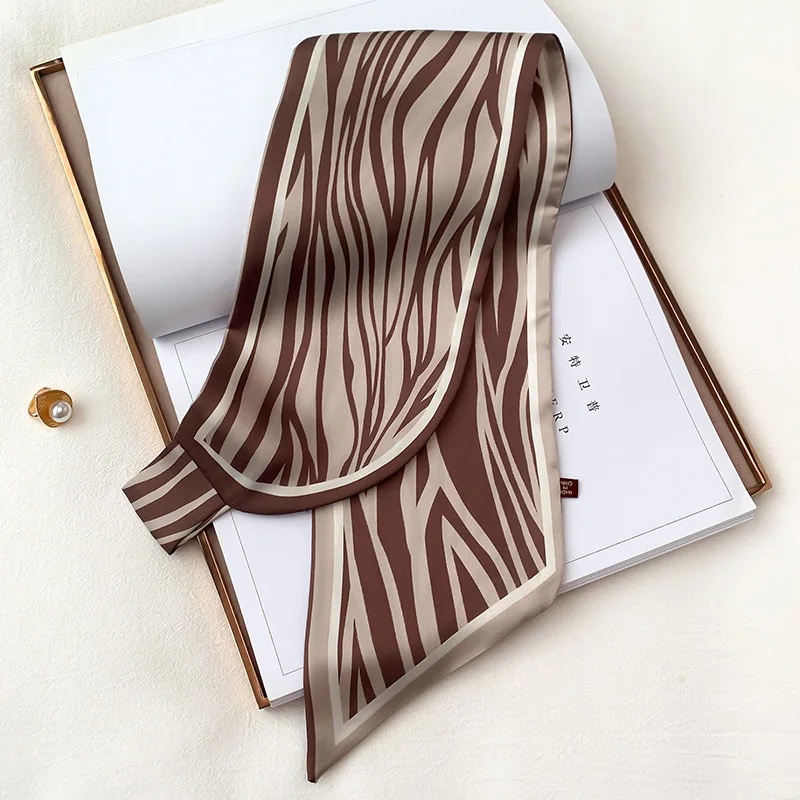 Brand De Lux Cu Dungi Eșarfă De Mătase Femei Mici Șaluri Împachetări Zebră De Imprimare De Imprimare De Moda Office Small Păr Gât Hijabs Foulard Eșarfe