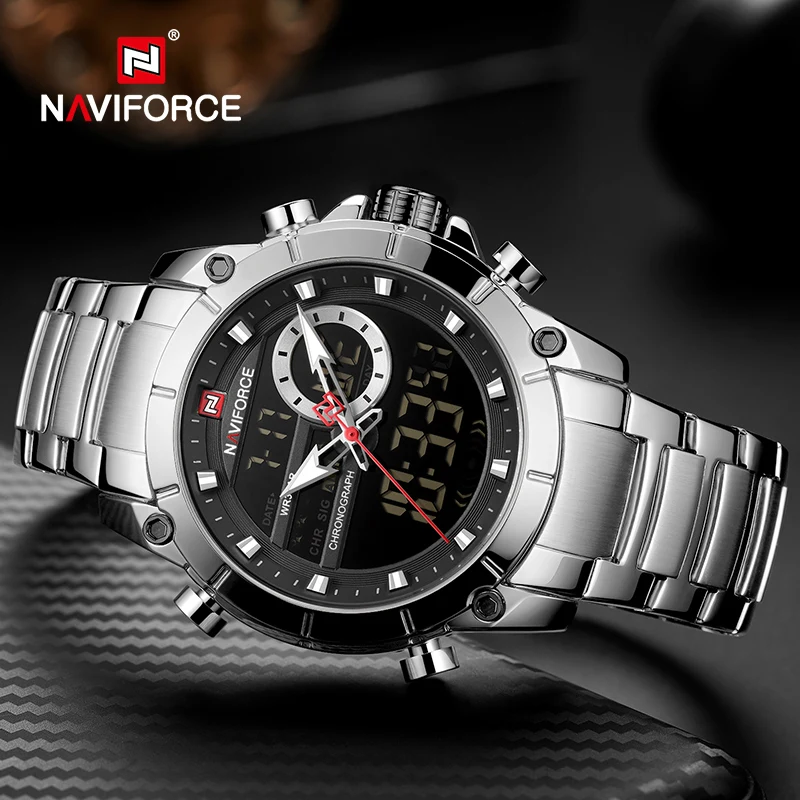 Brand de Top NAVIFORCE Ceasuri de Lux pentru Bărbați din Oțel Bandă rezistent la apa Casual Ceas Quartz Digital Sport Cronograf de sex Masculin Ceas Cu Lumina