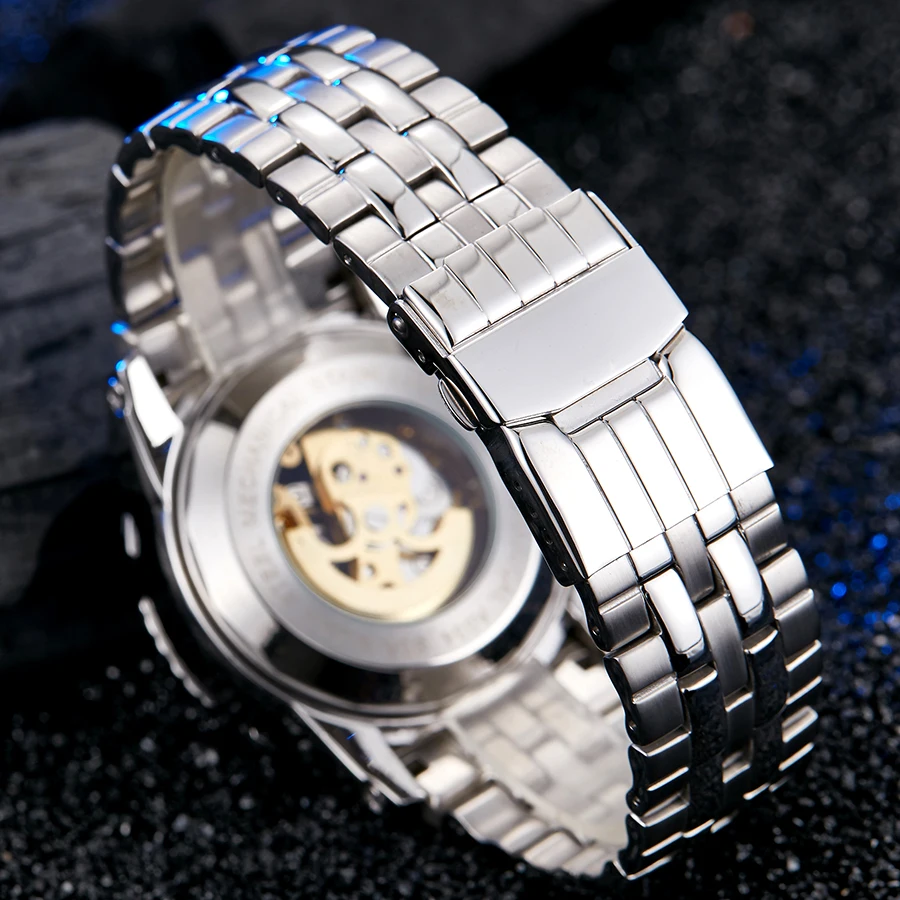 Bărbați Ceas Mecanic de Brand de Top de Lux Men ' s Argint Ceasuri de Aur Creativ Automat de Auto Vânt de sex Masculin Ceasuri Relogio Masculin