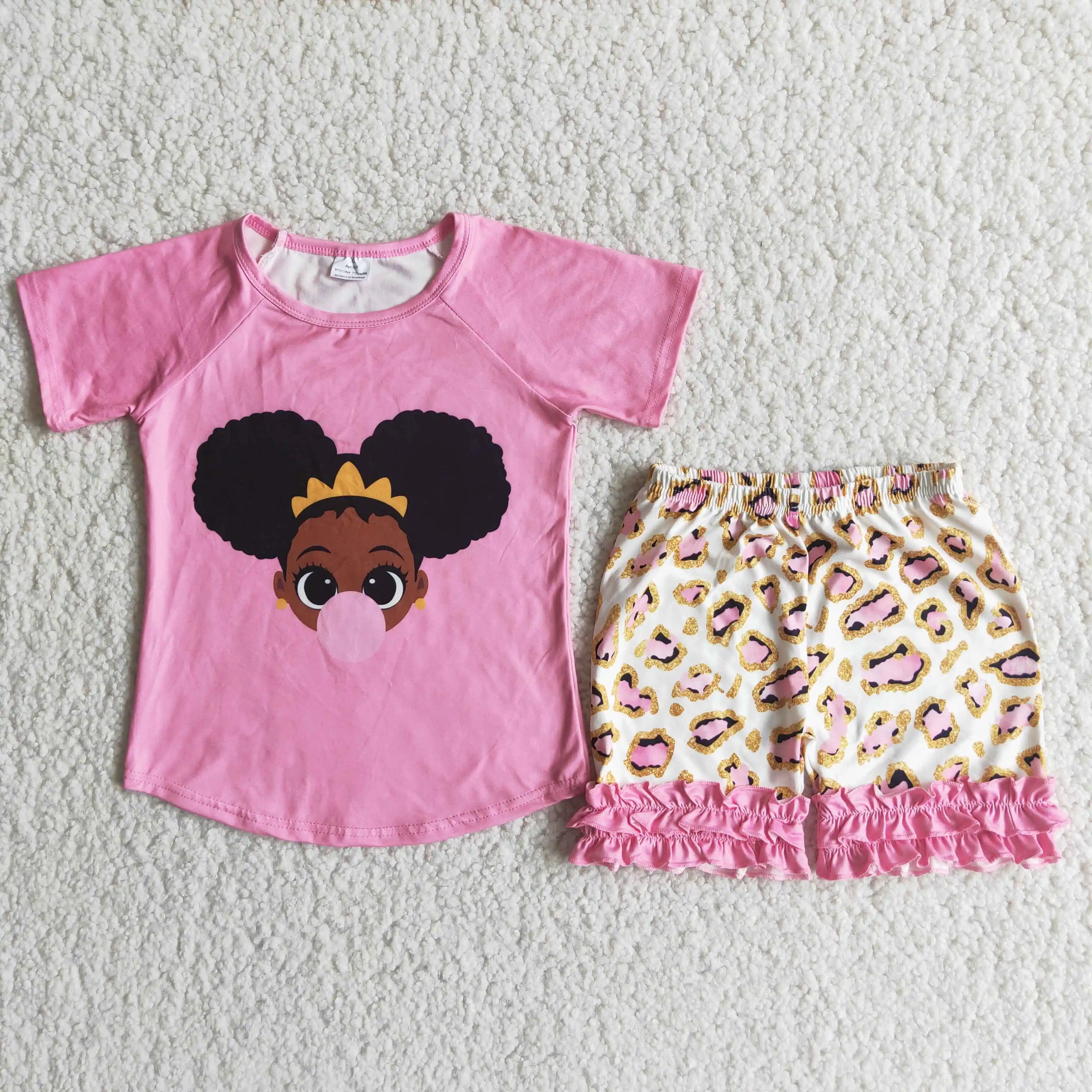 Copil de vara tricou roz top wild copii arrow print + leopard pantaloni scurti fete copii copilul cu lapte de mătase, îmbrăcăminte de tip boutique, amplasat