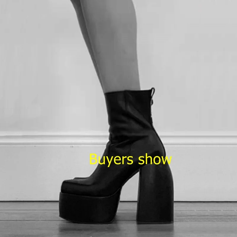 Designer de brand toamna iarna cizme elastice din microfibra, piele pantofi pentru femeie cizme glezna tocuri inalte negru gros platforma cizme lungi