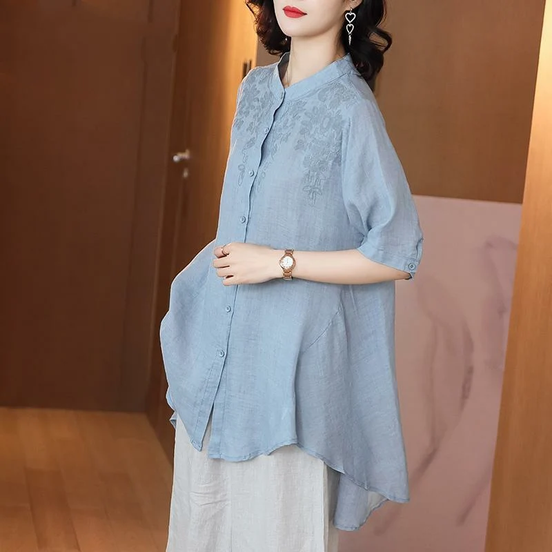 Femei Primavara-Vara Stil Lenjerie de pat din Bumbac Bluze Tricouri Femei Broderie de Culoare Solidă Maneca Scurta coreean Topuri Casual SP704