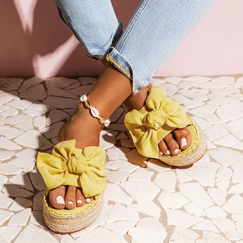 Femei Sandale Dulce Arc-nod Sandale cu Platforma 2021 Pantofi de Vara pentru Femeie Pene Tocuri Sandalias Mujer Peep Toe Plat Papuci Femei