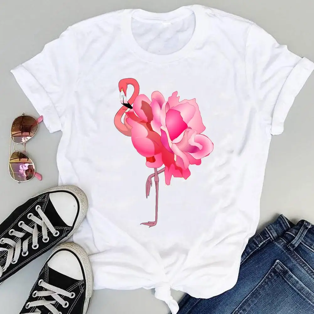 Femeile Desene Animate Flamingo Beach Florale De Animale Maneci Scurte Grafic De Vară De Imprimare De Moda Haine De Sex Feminin Topuri Tricouri Tricou T-Shirt
