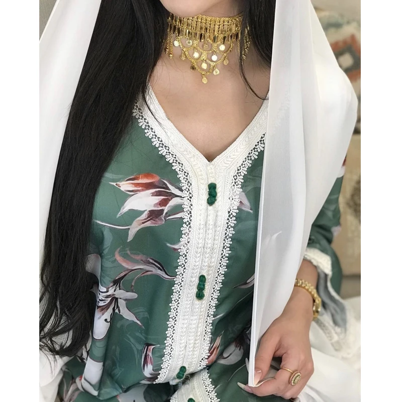 Femeile Dubai Etnice Rochie Jalabiya Print Floral Moda Musulmană Arabă Halat Islamic Abaya Haine De Petrecere Ramadan Eid Maroc Caftan