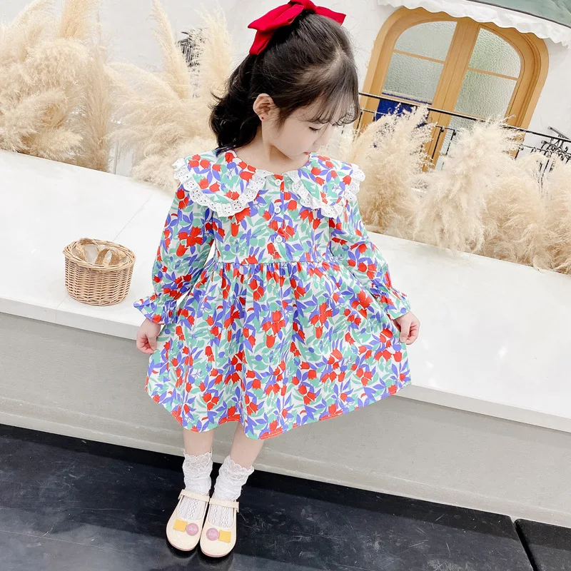 Gooporson de Vară pentru Copii Rochii pentru Fete Vestidos Drăguț coreeană Flori Maneca Lunga Rochie de Printesa de Ziua Costum de Haine de Fata