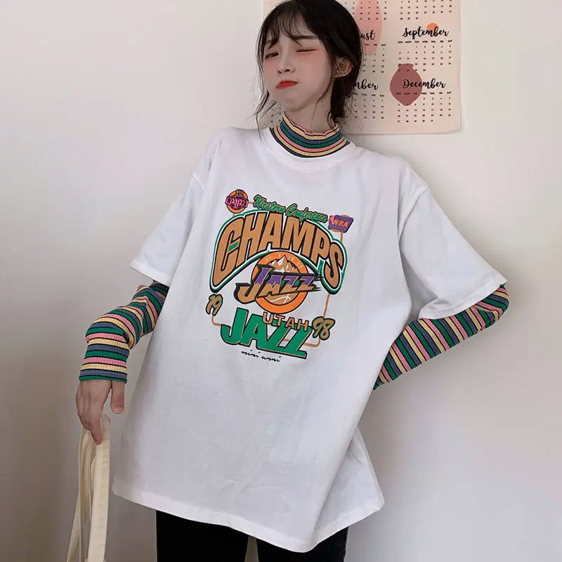 HOUZHOU Supradimensionate bluză în Dungi Streetwear Femei Kawaii Drăguț Harajuku Estetice Pulovere Moi Fata Maneca Lunga Moda coreeană