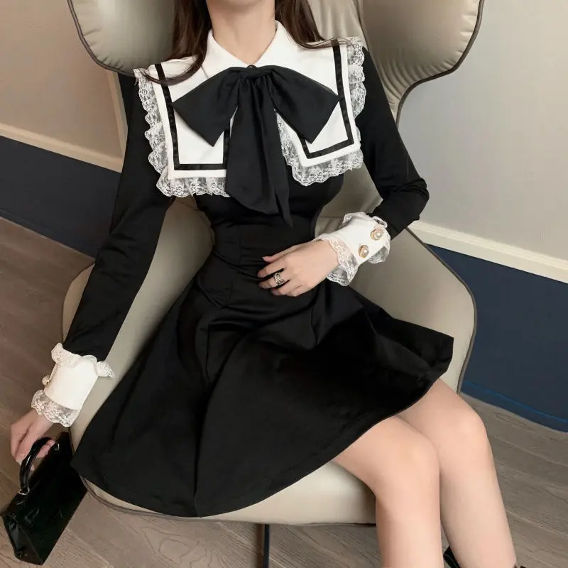 Harajuku Franceză Întuneric Gotic Lolita Maid Dress Licitație De Epocă Elegant, Sexy Femeie Guler Marinar Arc Offiec Doamna Curtea Fairy Dress