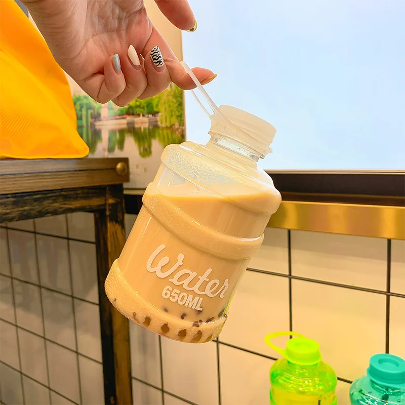 Ins Sticla de Apa Bea Directă 650ml Sticla de Apa de Plastic Tur de Băut Ș Drăguț Cutie de Lapte Sticla Outdooor Cana de Apa