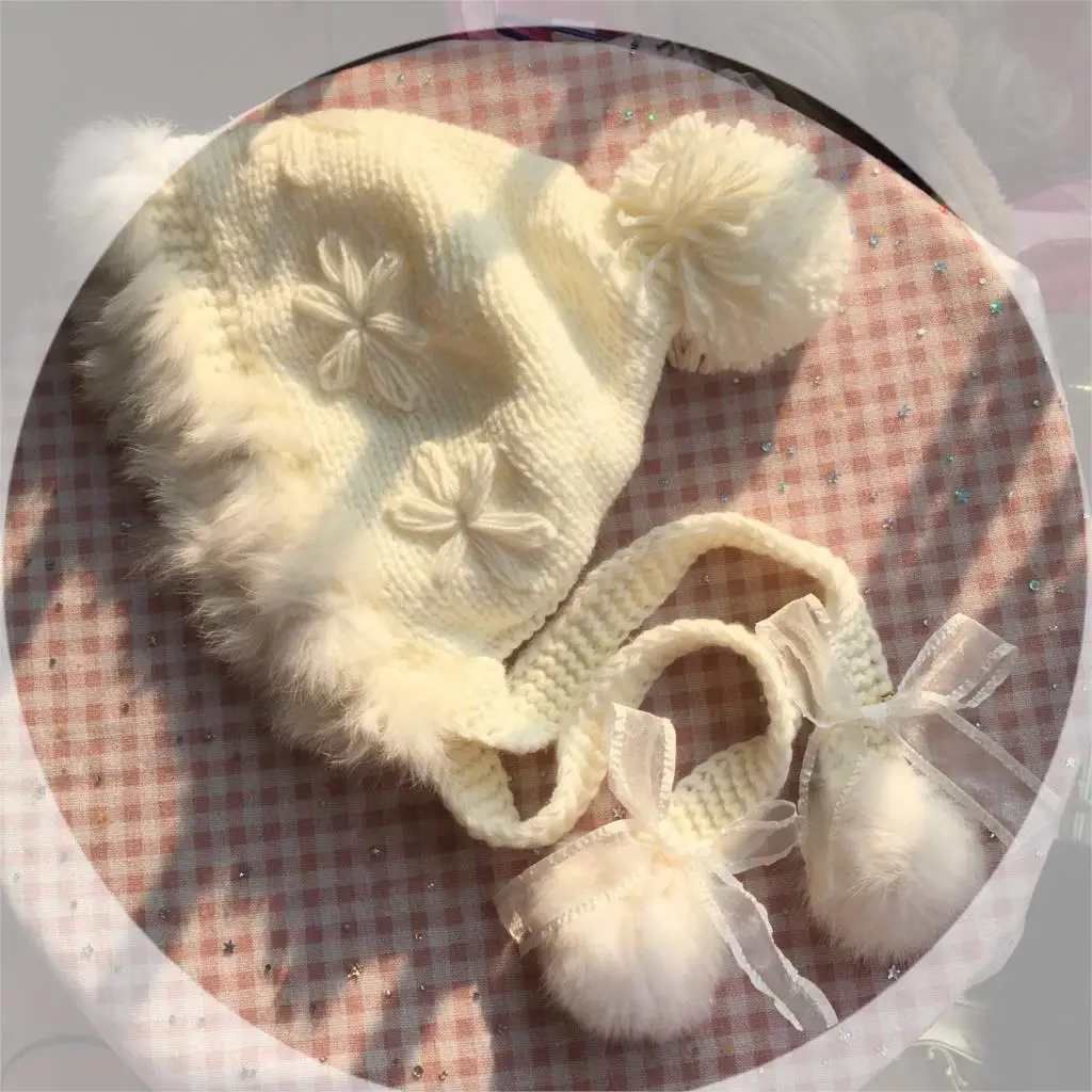 Lolita element toamna și iarna cald blana de iepure ureche pălărie de protecție tricotate din lână pălărie drăguț minge de blana