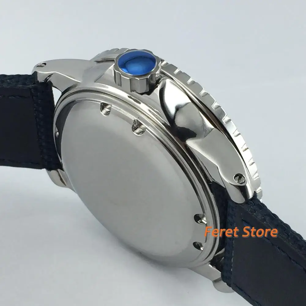 Noi Corgeut 45mm otel argint luminos caz cadran albastru albastru bezel de lux, curea din piele automatic mens mecanice încheietura ceas