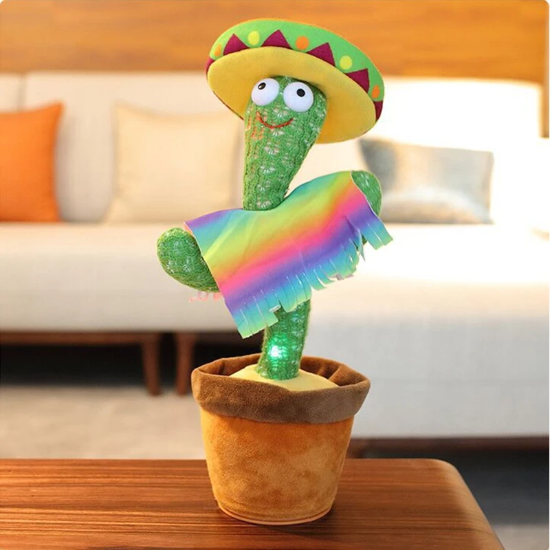 Noul Copil Amuzant Educație Timpurie Electronice Cântând Cactus Dans Tricotate Jucării De Pluș Înregistrare Papagal Vorbind Dans Cactus