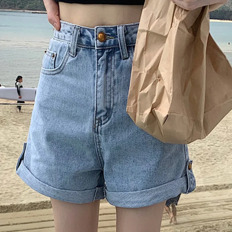 Pantaloni Scurți de înaltă Talie Femei Hippie Fierbinte Denim Femme de Vară Minunat Retro de Design De Moda de Îmbrăcăminte Casual 90 coreean Epocă All-meci