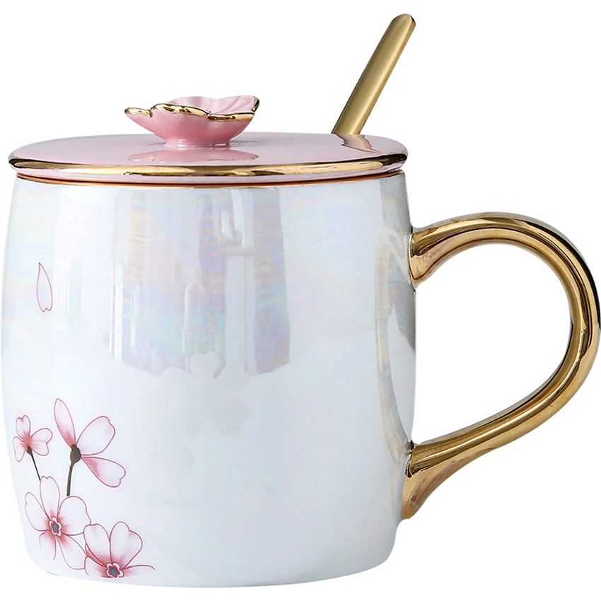 Simplu ins Flamingo colorate perla cana ceramica cu capac si lingura perla glazura Cana de sex feminin lapte ceașcă de cafea