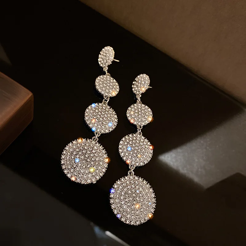 Simplu temperament multi-strat rotund cercei pentru femei secțiunea lung cristal artificial cercei pandantiv bijuterii cadou