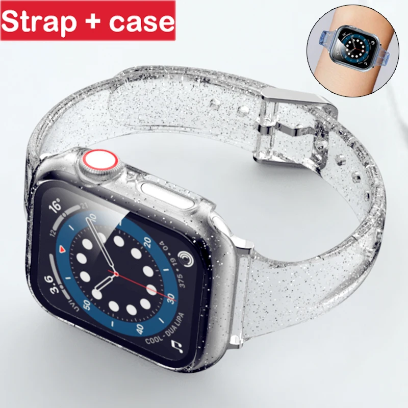 Sport Curea+caz pentru Apple Watch Band Seria 6 1 2 3 4 5 silicon Transparent pentru Iwatch 5 4 38mm Curea 40mm 42mm 44mm wirst
